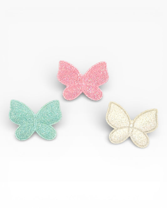 Glitter Vlinders – Pastel Mix | set van 3 knipjes (3 cm)